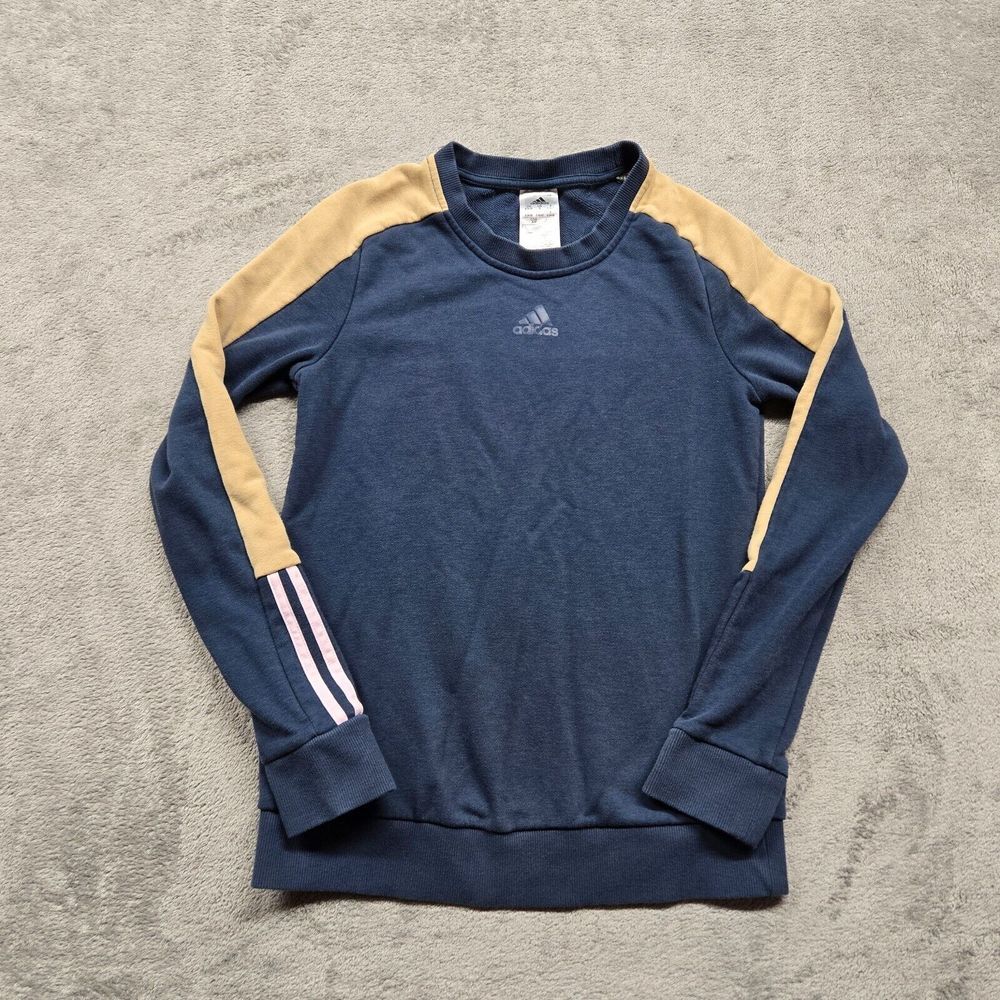 Adidas Sweatshirt Pullover‎ Womens Small Blue Pink Stripes Spell Out Training